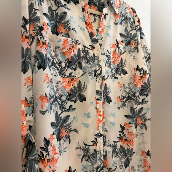 Talbots Floral Button Down Shirt - Black, Orange, Blue - Picture 2 of 13